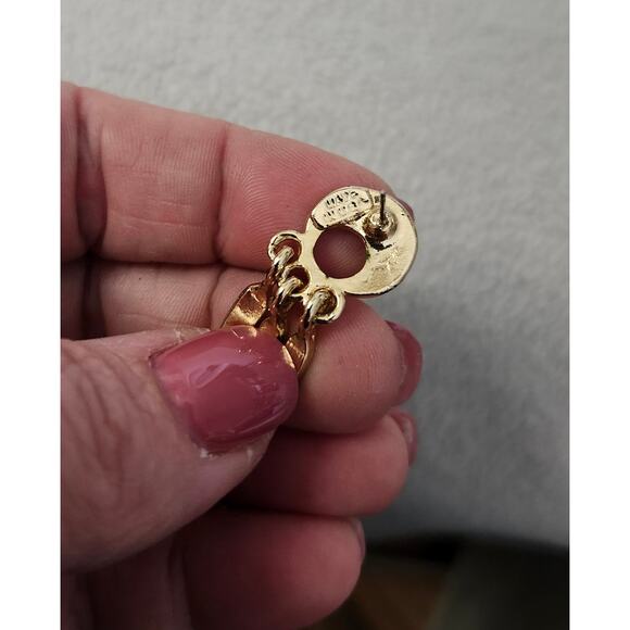 Vintage Gold Tone Swirl Dream Catcher Earrings Acrylic Maroon Dangle - Picture 6 of 8